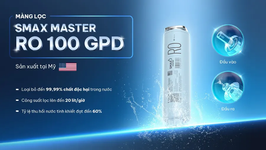 Màng lọc Smax Master RO 100 GPD sản xuất tại Mỹ – Máy lọc nước nóng lạnh Karofi PLATINUM S6 - Máy lọc nước nóng lạnh Karofi PLATINUM S6