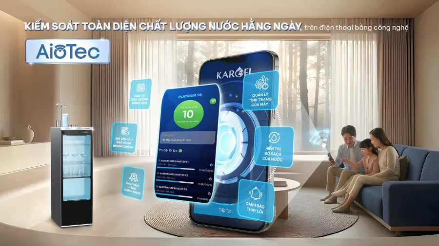 Công nghệ AioTec - Giám sát chất lượng nước toàn diện hàng ngày - Máy lọc nước nóng lạnh Karofi PLATINUM S6