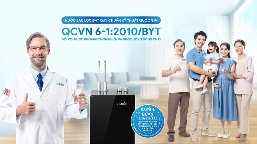 Nước sau lọc tại vòi đạt quy chuẩn qcvn 6-1:2010/BYT – Máy lọc nước nóng nguội Karofi KAH-GZ36 - Máy lọc nước nóng nguội Karofi KAH-GZ36