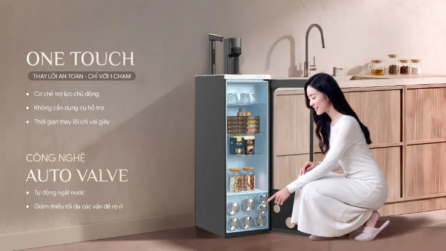 Công nghệ 1 chạm thay lõi - nâng tầm trải nghiệm – Máy lọc nước Karofi DIAMOND KAFÉ S28 - Máy lọc nước Karofi DIAMOND KAFÉ S28