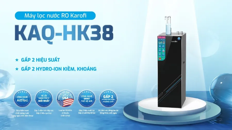 Máy lọc nước Karofi KAQ-HK38 gấp 2 hiệu suất - gấp 2 Hydro-ion kiềm, khoáng - Máy lọc nước Karofi KAQ-HK38