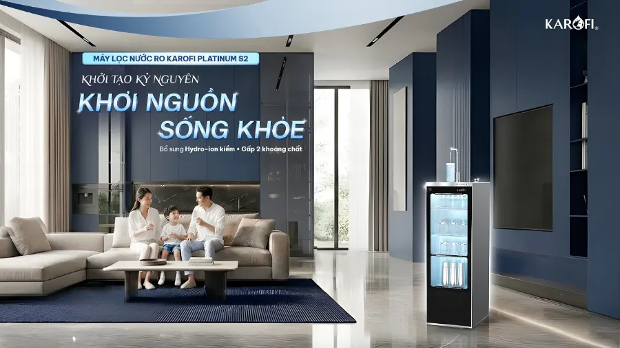 Máy lọc nước Karofi PLATINUM S2 PLATINUM S2Khởi tạo kỷ nguyên - khơi nguồn sống khỏeBổ sung Hydro-ion kiềm - Gấp 2 khoáng chất - Máy lọc nước Karofi PLATINUM S2