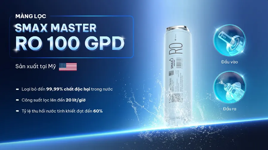 Màng lọc Smax Master RO 100 GPD sản xuất tại Mỹ - Máy lọc nước Karofi PLATINUM S2