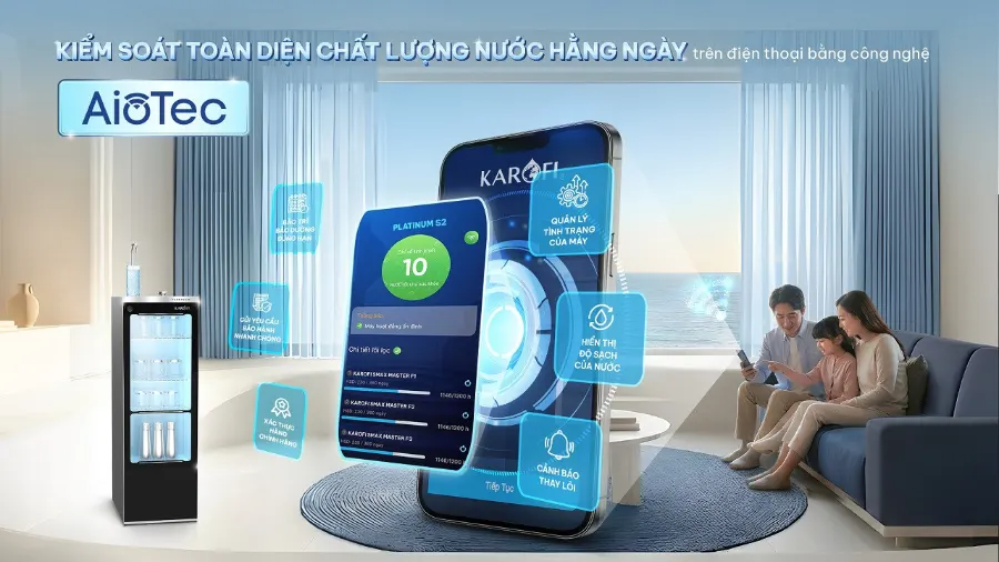 Công nghệ AioTec - Giám sát chất lượng nước toàn diện hàng ngày - Máy lọc nước Karofi PLATINUM S2