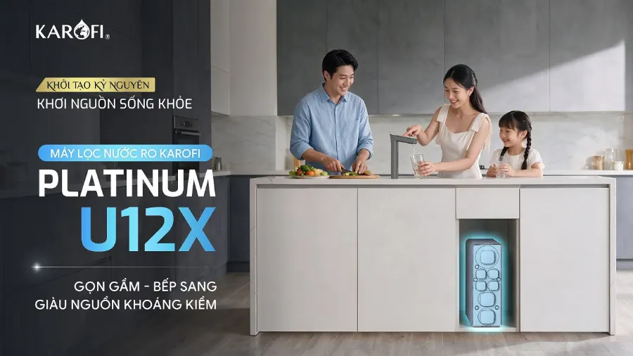 Máy lọc nước Karofi PLATINUM U12X PLATINUM U12X khởi tạo kỷ nguyên - khơi nguồn sống khỏe gọn gầm bếp sang - giàu nguồn khoáng kiềm - Máy lọc nước Karofi PLATINUM U12X