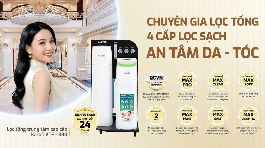 Máy Lọc tổng Karofi KTF-888 4 cấp lọc sạch - an tâm da tóc - Lọc tổng Karofi KTF-888