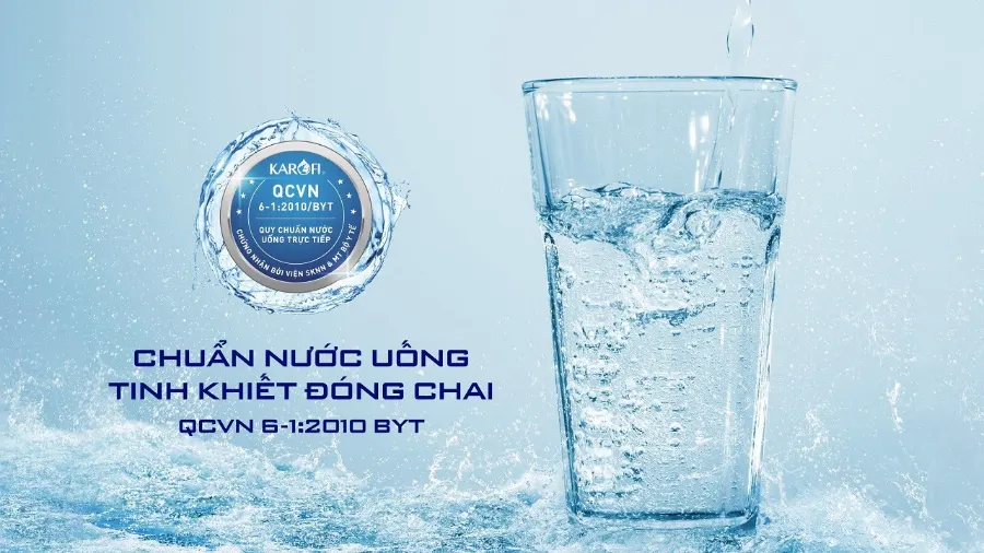 Nước sau lọc đạt chuẩn nước uống tinh khiết đóng chai QCVN 6-1:2010 BYT - Máy lọc nước nóng lạnh Karofi KAD-D59