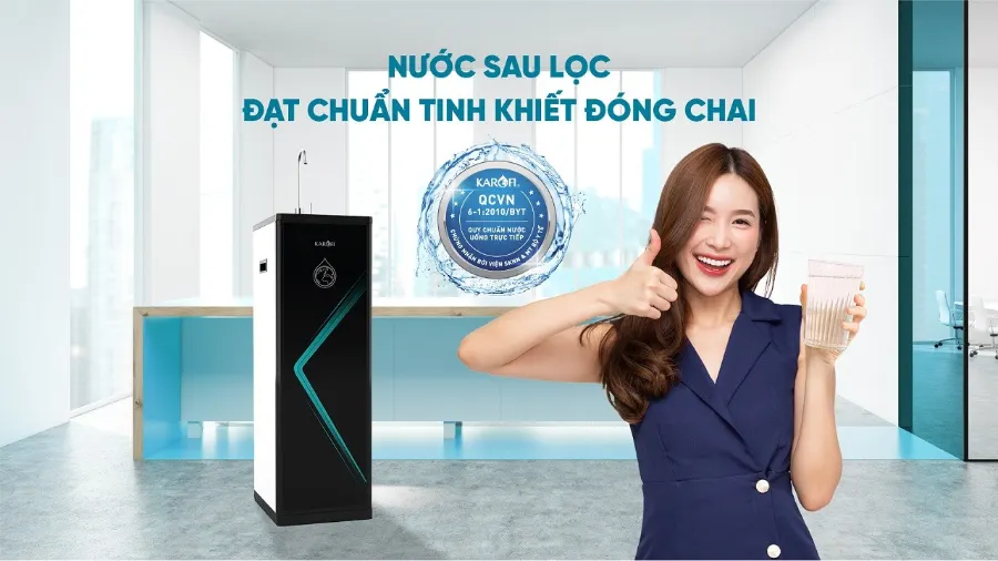 Nước sau lọc đạt chuẩn nước uống tinh khiết đóng chai QCVN 6-1:2010 BYT - Máy lọc nước Karofi KAQ-D58