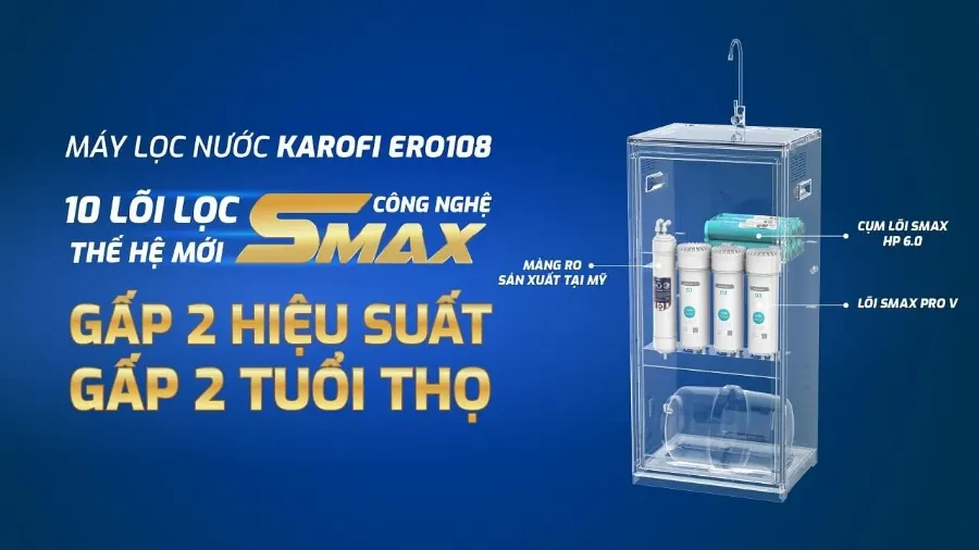 10 lõi lọc SMAX siêu mạnh mẽ - Máy lọc nước Karofi ERO108