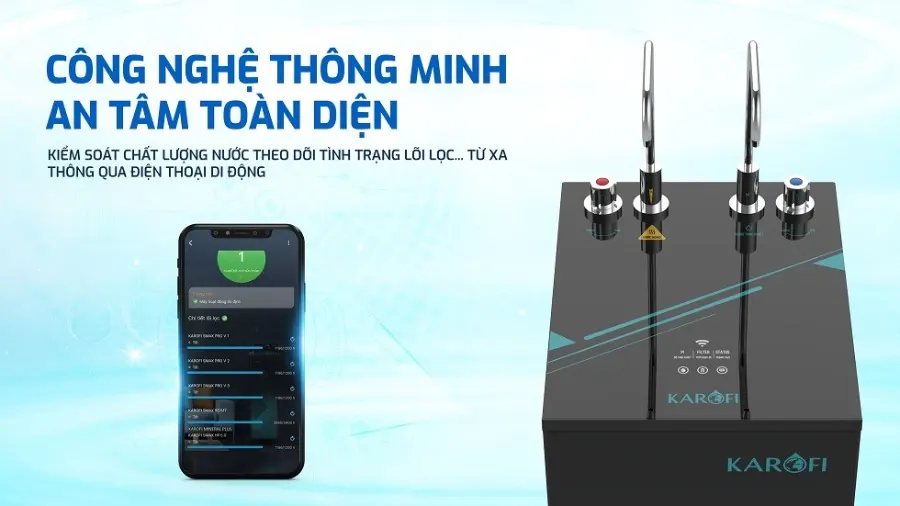 Công nghệ AioTec thông minh - an tâm sống khỏe toàn diện – Máy lọc nước nóng nguội Karofi KAH-H58 - Máy lọc nước nóng nguội Karofi KAH-H58