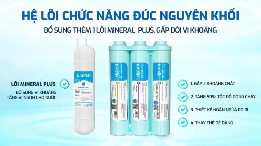 Tăng cường gấp 2 khoáng chất - tăng cường sức khỏe - Máy lọc nước nóng nguội Karofi KAH-H58