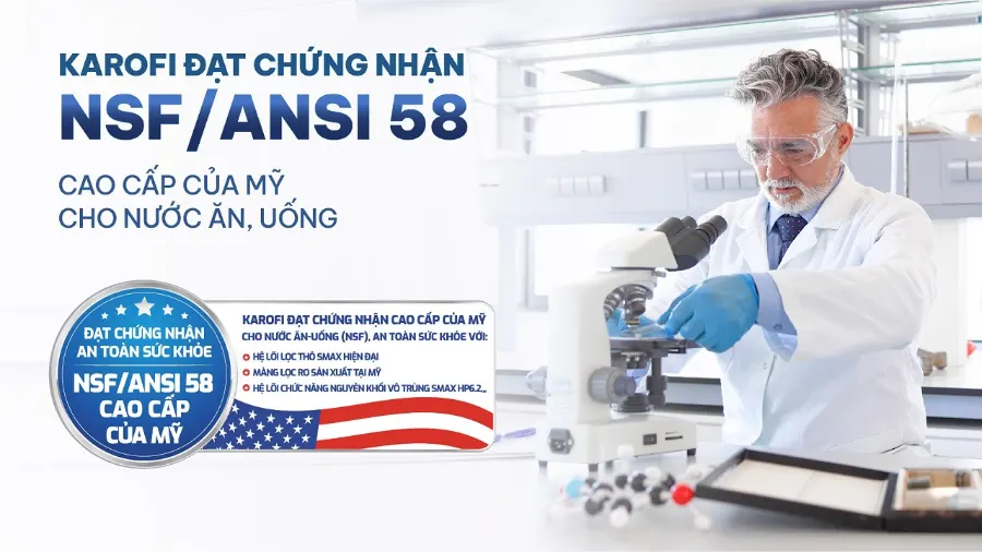 Karofi đạt chứng nhận NSF/ANSI 58 cao cấp của Mỹ - Máy lọc nước Karofi PLATINUM S22