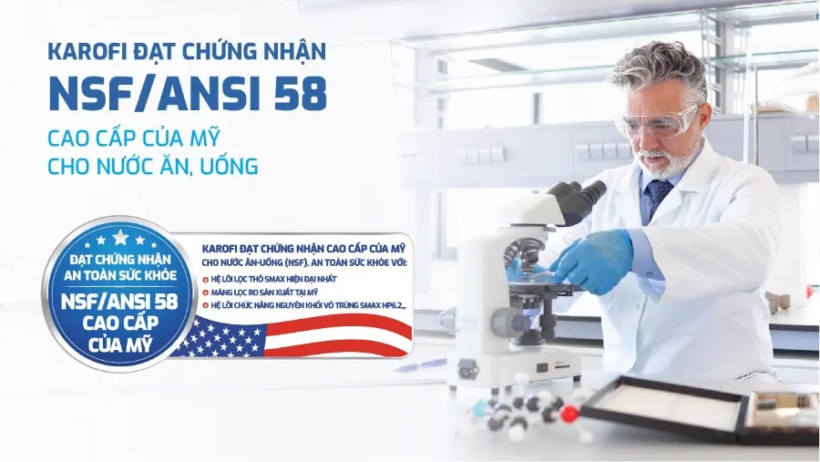 Karofi đạt chứng nhận an toàn sức khỏe cao cấp nsf/ansi 58 của mỹ – Máy lọc nước Karofi KAQ-HK38 - Máy lọc nước Karofi KAQ-HK38