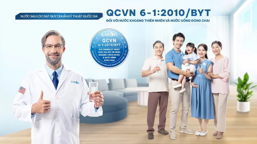 Nước sau lọc đạt quy chuẩn nước khoáng thiên nhiên và nước đóng chai qcvn 6-1:2010/BYT - Máy lọc nước nóng lạnh Karofi KAD-C66