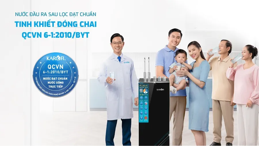Nước sau lọc đạt chuẩn nước uống tinh khiết đóng chai qcvn 6-1:2010/BYT - Máy lọc nước nóng lạnh Karofi KAD-EC66