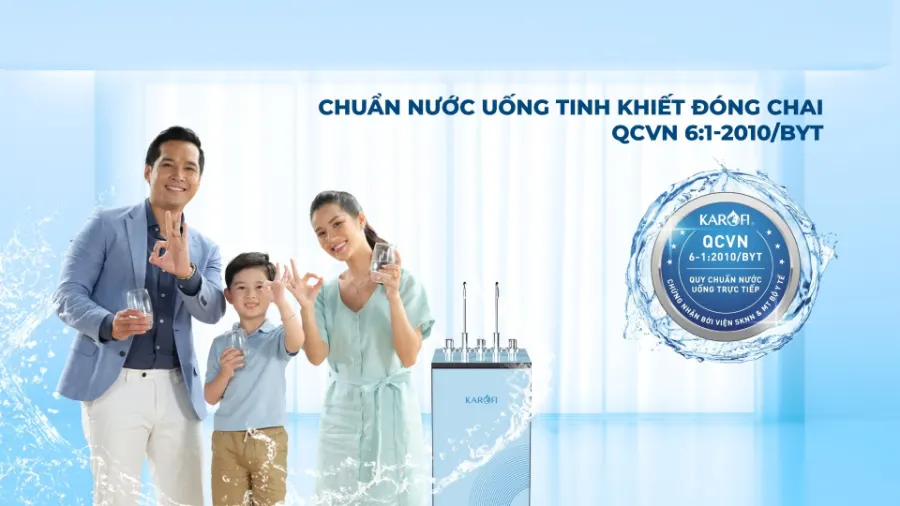 Nước sau lọc đạt chuẩn nước uống tinh khiết đóng chai QCVN 6-1:2010 BYT - Máy lọc nước nóng lạnh Karofi KAD-D950S