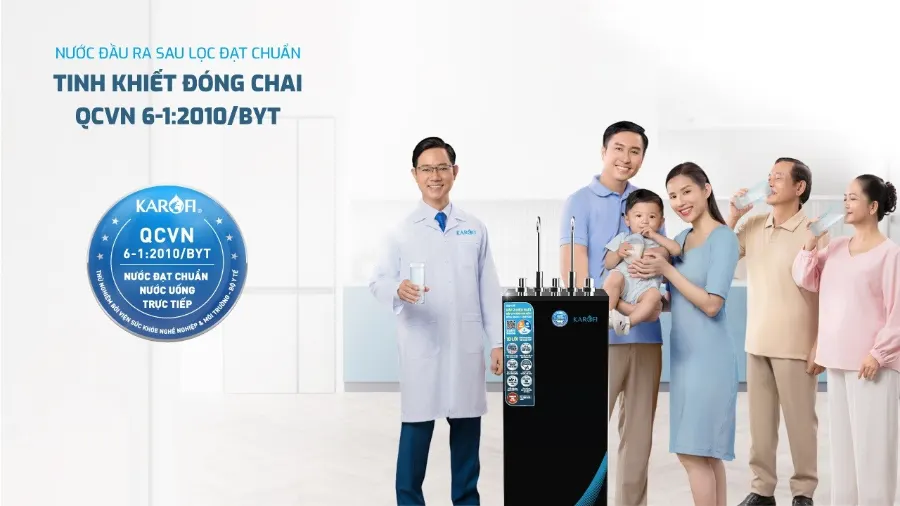 Nước sau lọc đạt chuẩn nước uống tinh khiết đóng chai qcvn 6-1:2010/BYT - Máy lọc nước nóng lạnh Karofi KAD-L55