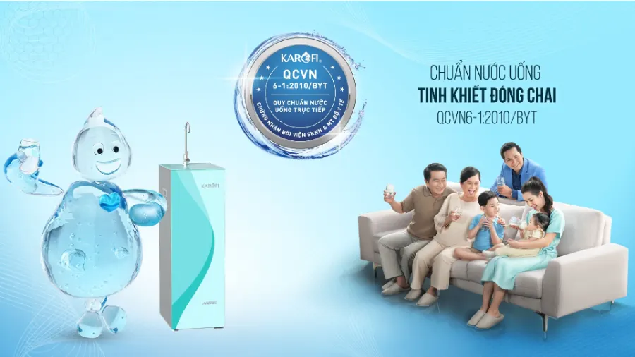 Nước sau lọc đạt chuẩn nước uống tinh khiết đóng chai QCVN 6-1:2010 BYT - Máy lọc nước Karofi KAQ-N96