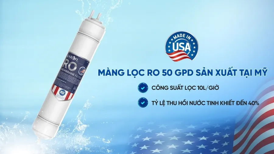 Màng RO sản xuất tại Mỹ - Công suất lọc đến 10 lít/giờ - Máy lọc nước Karofi KHY-TN99