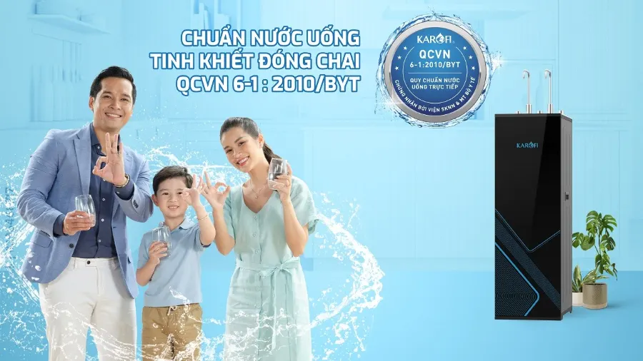Nước sau lọc đạt chuẩn nước uống tinh khiết đóng chai qcvn 6-1:2010/BYT - Máy lọc nước nóng lạnh Karofi KAD-D61