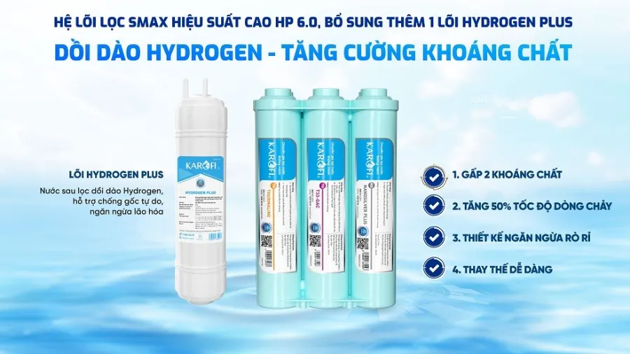 Dồi dào hydrogen - tăng cường khoáng chất - Máy lọc nước nóng lạnh Karofi KAD-D69