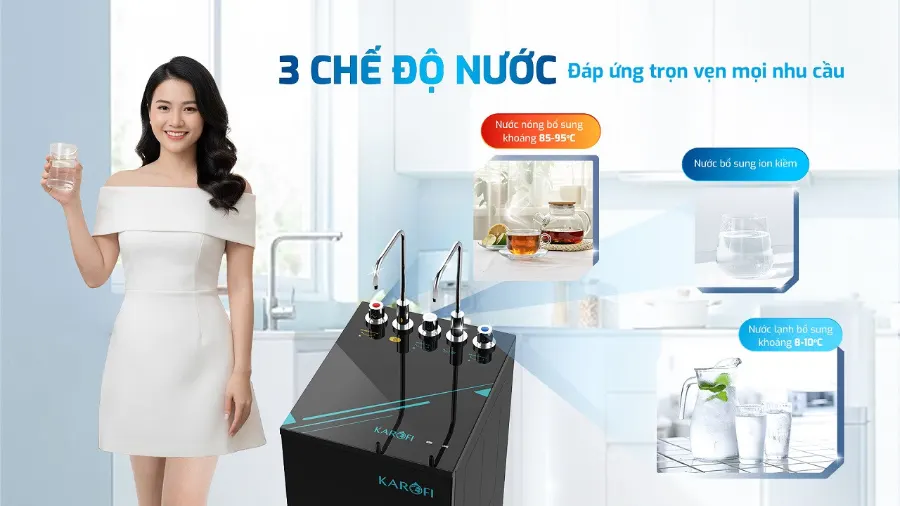 3 chế độ nước trọn vẹn mọi nhu cầu - Máy lọc nước nóng lạnh Karofi KAD-GA69