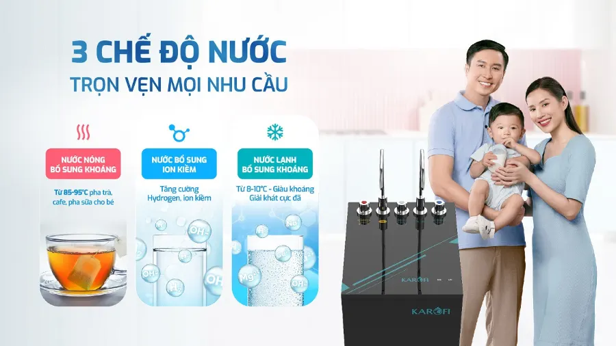 3 chế độ nước - đáp ứng mọi nhu cầu hàng ngày – Máy lọc nước nóng lạnh Karofi KAD-HC68A - Máy lọc nước nóng lạnh Karofi KAD-HC68A