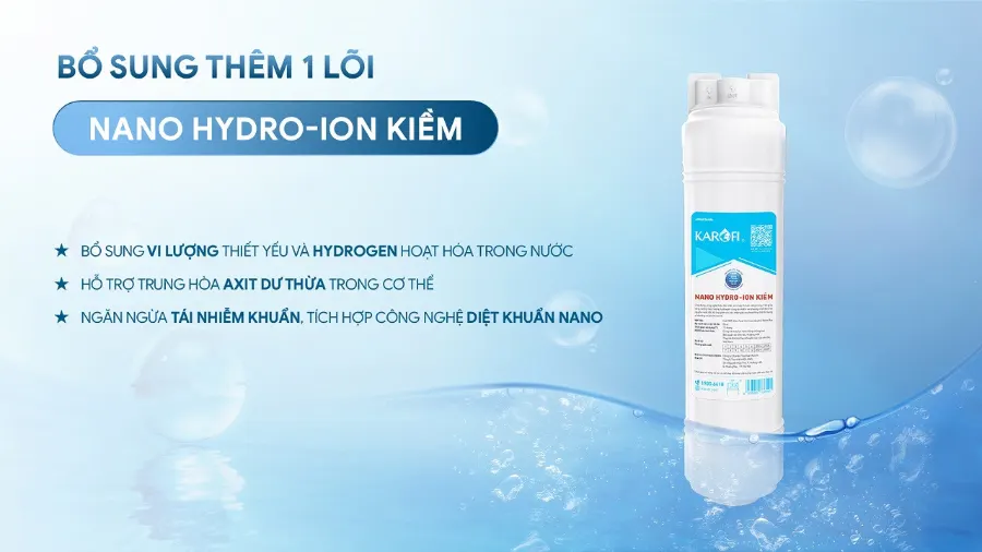 Bổ sung thêm 1 lõi Hydro-ion kiềm tích hợp 3 chức năng trong 1 – Máy lọc nước nóng lạnh Karofi KAD-GB65 - Máy lọc nước nóng lạnh Karofi KAD-GB65