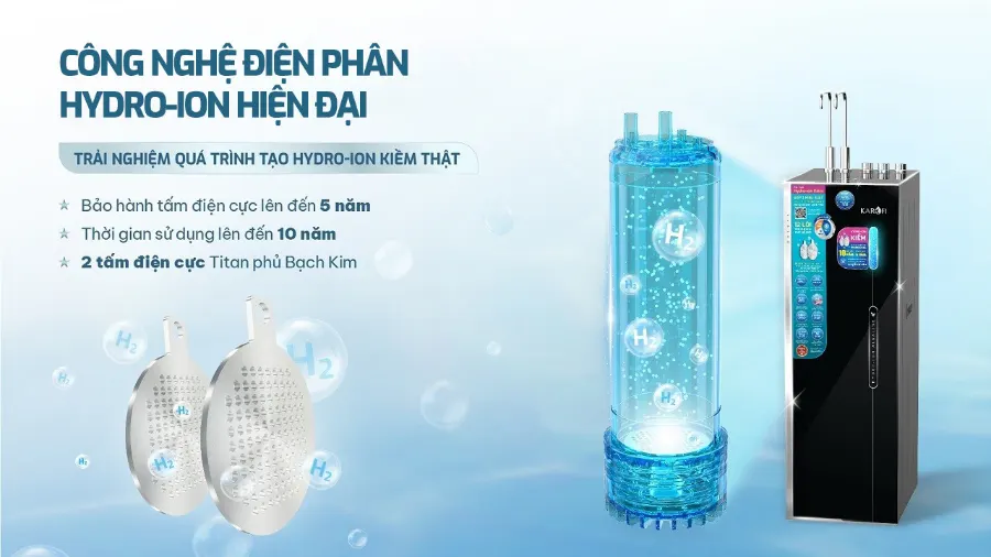 Tại Karofi, trực tiếp chứng kiến quá trình điện phân Hydro-ion kiềm thật – Máy lọc nước nóng lạnh Hydro-ion kiềm Karofi KAE-HKT68 - Máy lọc nước nóng lạnh Hydro-ion kiềm Karofi KAE-HKT68