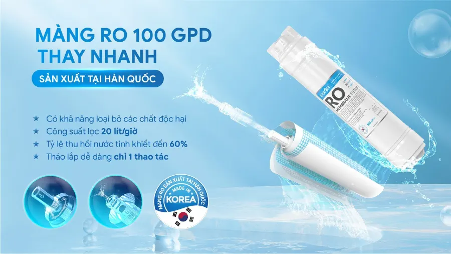 Màng RO 100 GPD thay nhanh sản xuất tại hàn quốc – Máy lọc nước nóng nguội Karofi KAH-GB35 - Máy lọc nước nóng nguội Karofi KAH-GB35