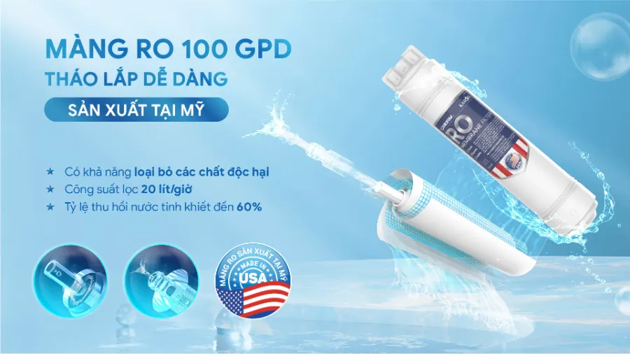 Màng RO 100 GPD thay nhanh sản xuất tại mỹ – Máy lọc nước nóng nguội Karofi KAH-GZ36 - Máy lọc nước nóng nguội Karofi KAH-GZ36