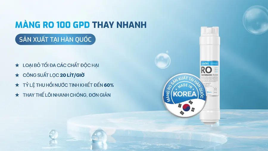 Màng RO 100 GPD thay nhanh được sản xuất và nhập khẩu tại hàn quốc – Máy lọc nước Karofi KAQ-GB15 - Máy lọc nước Karofi KAQ-GB15