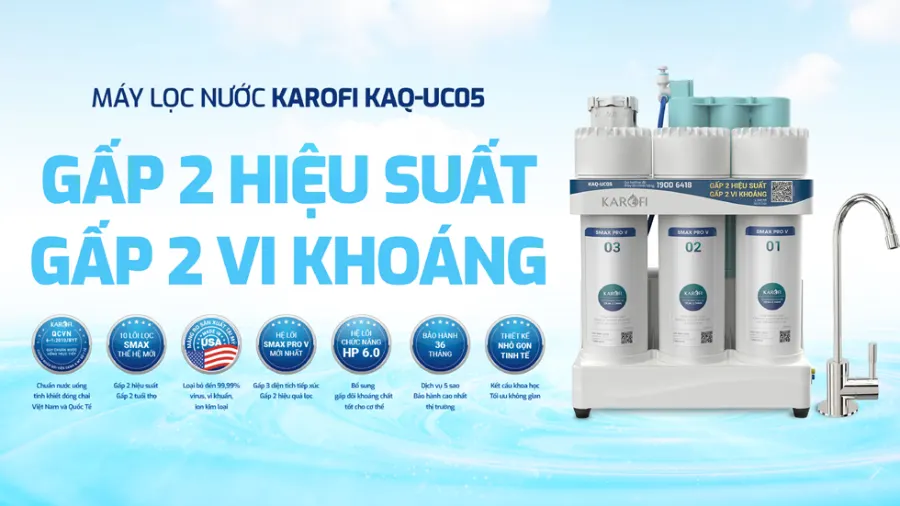 Máy lọc nước Karofi KAQ-UC05: Gấp 2 hiệu suất - Gấp 2 vi khoáng - Máy lọc nước Karofi KAQ-UC05