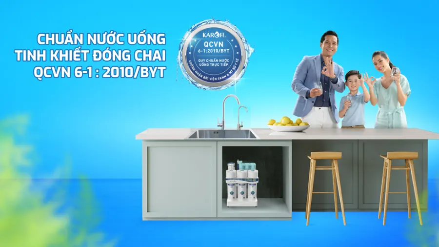 Nước sau lọc đạt chuẩn nước uống tinh khiết đóng chai QCVN 6-1:2010 BYT - Máy lọc nước Karofi KAQ-UC05