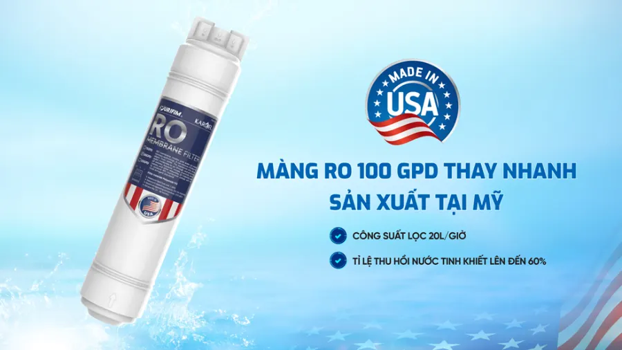Màng RO purifim 100 GPD thay nhanh sản xuất tại mỹ - Máy lọc nước Karofi KAQ-US08