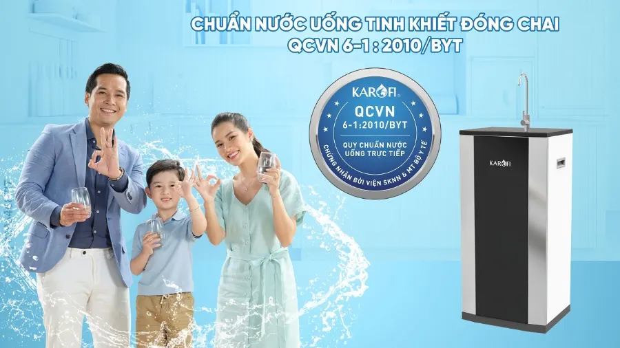Chuẩn nước uống tinh khiết đóng chai qcvn 6-1:2010/BYT, uống trực tiếp không cần đun sôi - Máy lọc nước Karofi KSI90 PRO
