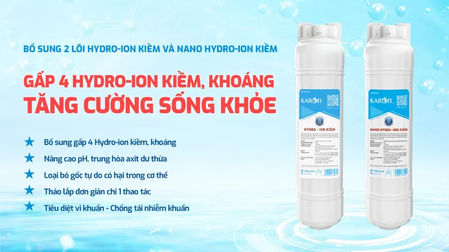 Gấp 3 hydrogen-ion kiềm - khoáng chất - an tâm sống khỏe – Máy lọc nước nóng lạnh Karofi KAD-L85 - Máy lọc nước nóng lạnh Karofi KAD-L85