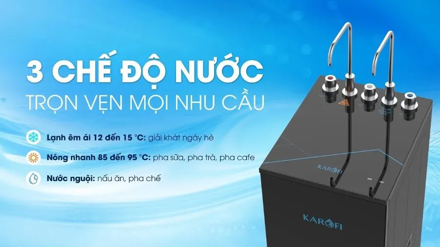 3 chế độ nước - thỏa mãn mọi nhu cầu - Máy lọc nước nóng lạnh Karofi KAD-M59