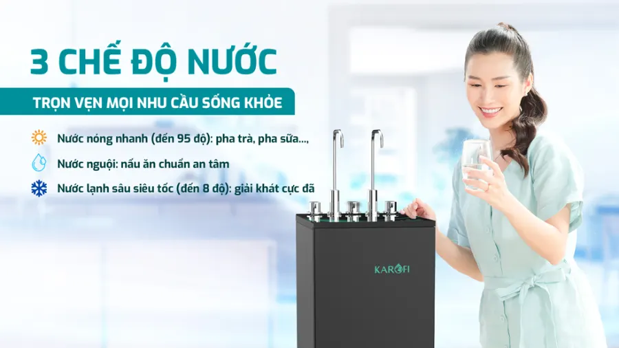 3 chế độ nước sẵn sàng đáp ứng mọi nhu cầu – Máy lọc nước nóng lạnh Karofi KAD-M68 - Máy lọc nước nóng lạnh Karofi KAD-M68