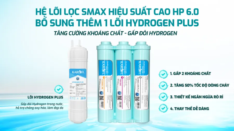 Tăng cường khoáng chất - gấp đôi hydrogen - Máy lọc nước nóng lạnh Karofi KAD-M68