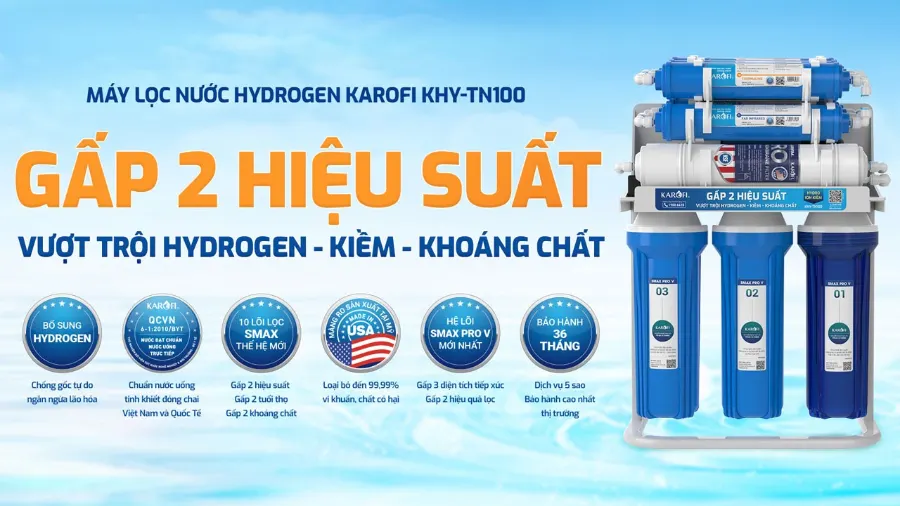 Máy lọc nước Karofi KHY-TN100: Gấp đôi hiệu suất - Khoáng chất vượt trội - Sống khỏe mỗi ngày - Máy lọc nước Karofi KHY-TN100