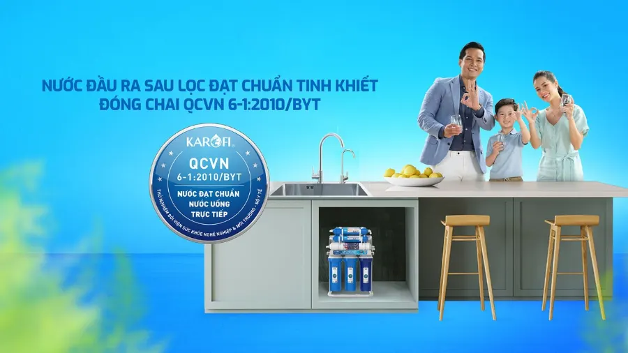 Nước sau lọc đạt chuẩn nước uống tinh khiết đóng chai QCVN 6-1:2010 BYT - Máy lọc nước Karofi KHY-TN100