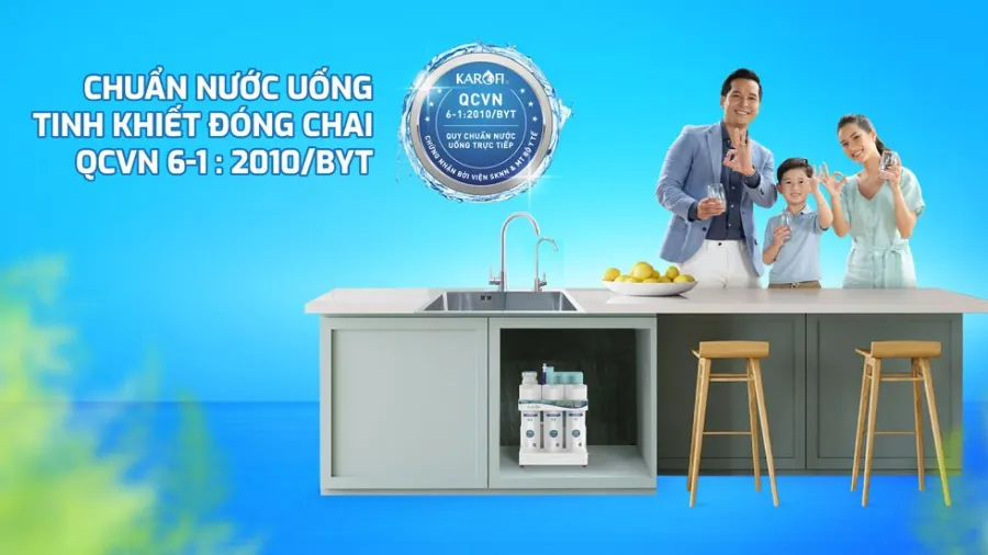 Nước sau lọc đạt chuẩn nước uống tinh khiết đóng chai QCVN 6-1:2010 BYT - Máy lọc nước Karofi KAQ-U50K
