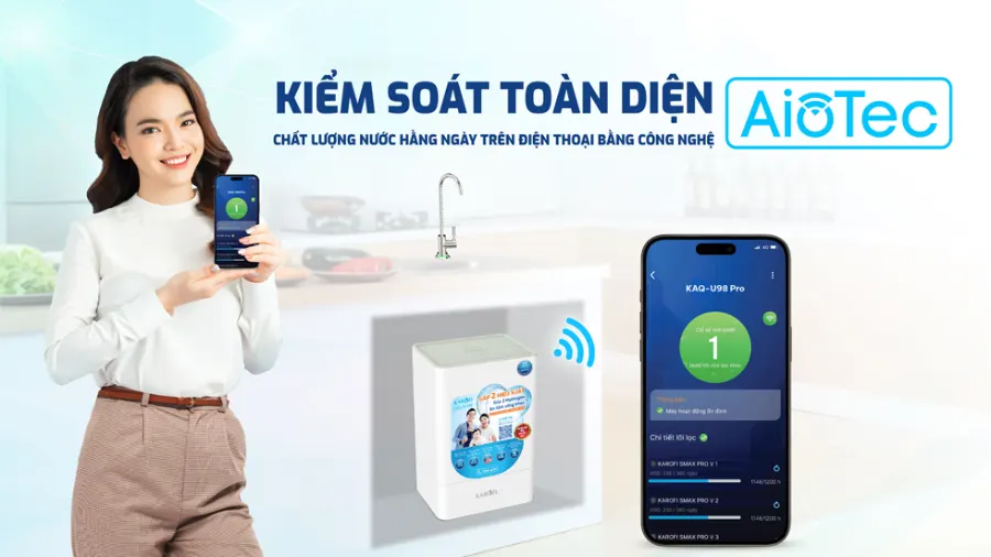 Công nghệ AioTec: giám sát từ xa - an tâm toàn diện – Máy lọc nước Karofi KAQ-U98 PRO - Máy lọc nước Karofi KAQ-U98 PRO
