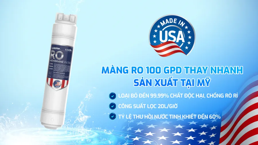 Màng lọc RO purifim 100 GPD thay nhanh sản xuất tại mỹ – Máy lọc nước Karofi KAQ-U98 PRO - Máy lọc nước Karofi KAQ-U98 PRO