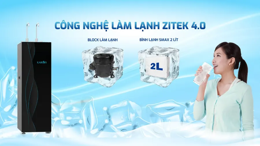 Công nghệ làm lạnh Zitek 4.0 hiện đại bậc nhất với bình lạnh Smax 2L – Máy lọc nước nóng lạnh Karofi KAD-X68 - Máy lọc nước nóng lạnh Karofi KAD-X68