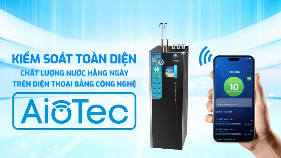 Công nghệ AioTec giám sát chất lượng nước toàn diện hàng ngày – Máy lọc nước nóng lạnh Hydro-ion kiềm Karofi KAE-S688 - Máy lọc nước nóng lạnh Hydro-ion kiềm Karofi KAE-S688