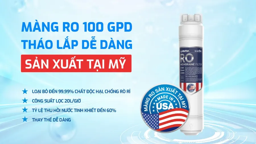 Màng RO 100 GPD sản xuất tại mỹ – Máy lọc nước nóng lạnh Hydro-ion kiềm Karofi KAE-S688 - Máy lọc nước nóng lạnh Hydro-ion kiềm Karofi KAE-S688