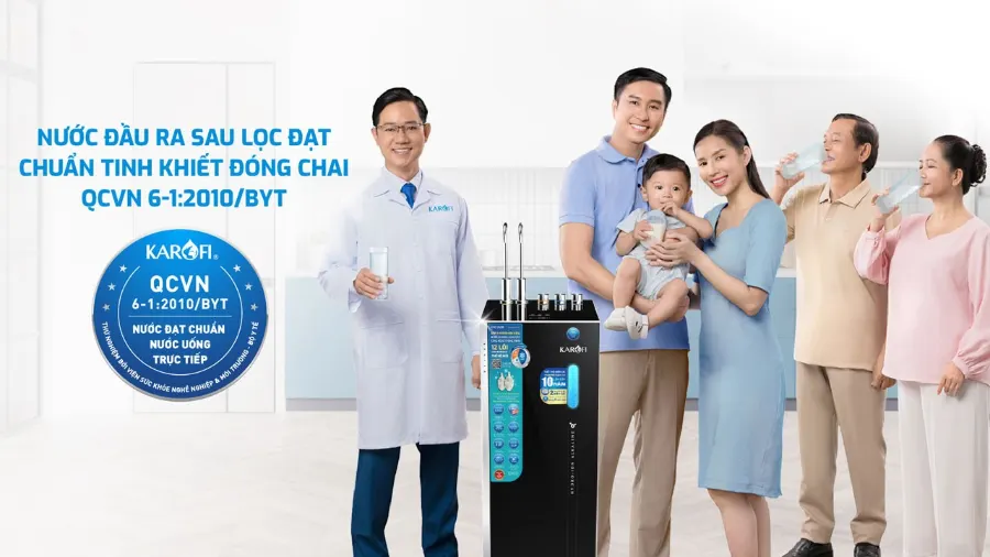 Nước sau lọc tại vòi chuẩn qcvn 6-1:2010/BYT – Máy lọc nước nóng lạnh Hydro-ion kiềm Karofi KAE-S688 - Máy lọc nước nóng lạnh Hydro-ion kiềm Karofi KAE-S688