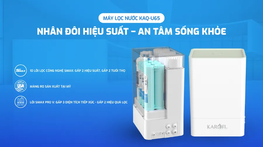 Máy lọc nước máy lọc nước Karofi KAQ-U65: Nhân đôi hiệu suất - An tâm sống khỏe - Máy lọc nước Karofi KAQ-U65